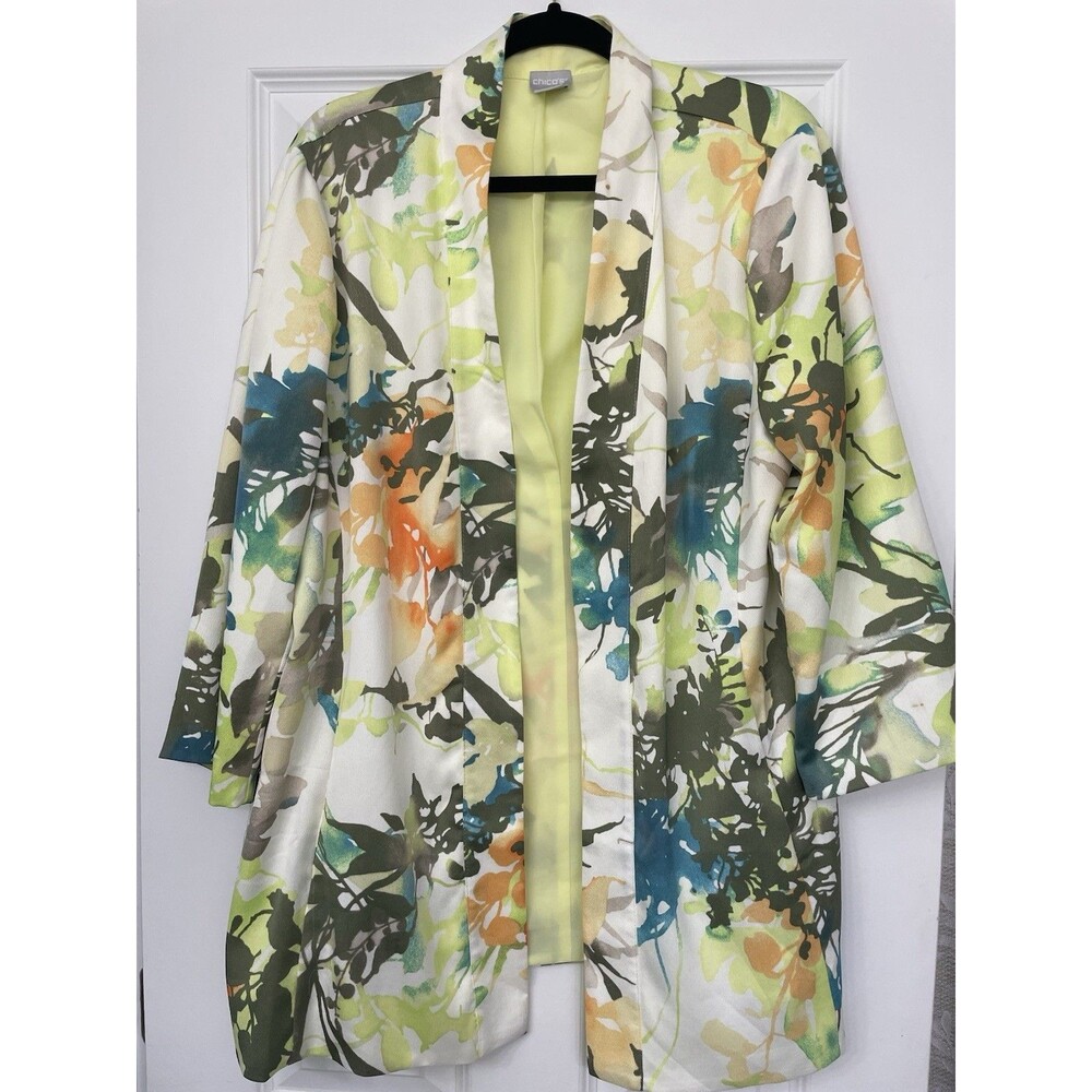 Chico's Spring Paradise Floral Dust Jacket 3/4 Sleeve Lightweight Sz 3P (16P/XL)